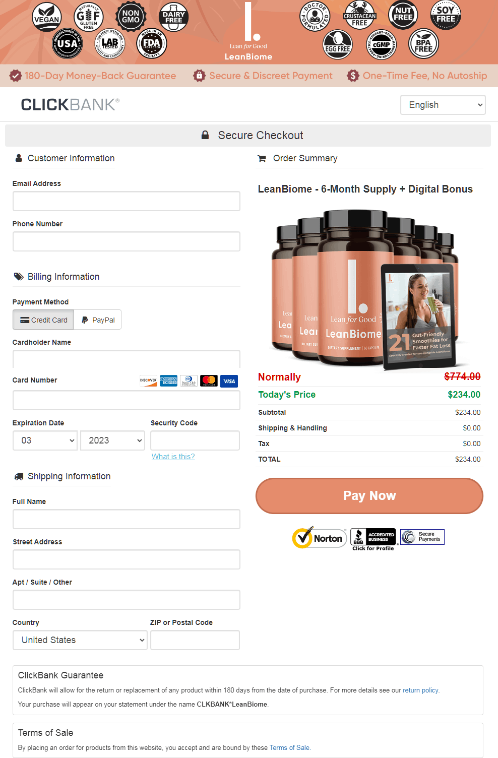 LeanBiome-checkout-page